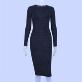 Sparkly long sleeve dress Autumn knee slim fit pencil dresses Glitter o neck bodycon dress shinny club party vestidos